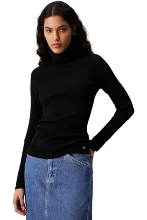 Calvin Klein Jeans Damski sweter z tkaną etykietą z rolką J20J224225, sweter, czarny, XS, , XS