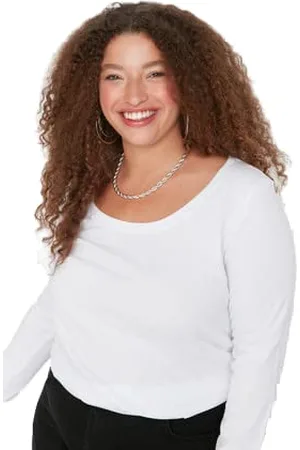 Trendyol Damska koszulka plus size, regularna, podstawowa, z okrągłym dekoltem, dzianinowa koszulka plus size, , XLus