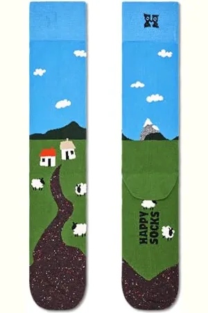 Happy Socks Little House On The Moorland Sock, kolorowe i zabawne, skarpetki dla mężczyzn i kobiet, Niebieski-Zielony-Biały (41-46)