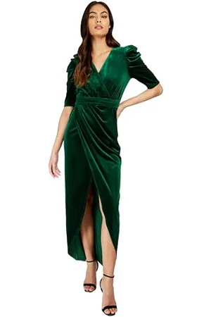 Little Mistress Damska sukienka maxi ze szmaragdowego aksamitu, , 34