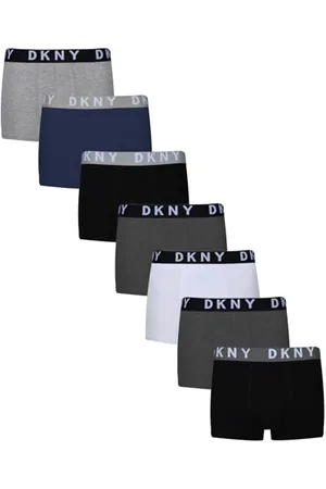 DKNY Bokserki męskie w kolorze czarnym/szarym/granatowym z markowym paskiem w talii super miękka i wygodna tkanina bawełniana - opakowanie zbiorcze 7 sztuk, , XL