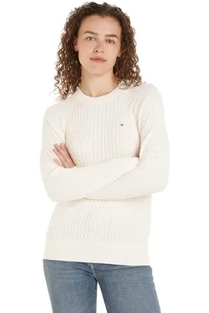 Tommy Hilfiger Damski sweter CO Cable C-NK WW0WW41142, płatek kości słoniowej, L, , L