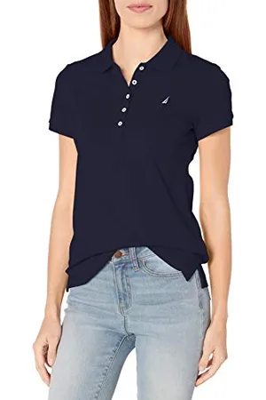 Nautica Damska koszulka polo z 5 guzikami, oddychająca, 100% bawełna, granatowa, mała, , S