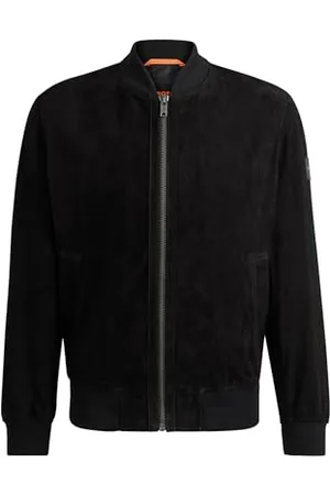 HUGO BOSS Męska kurtka bomberka Joflag Ribbed-Trim w kolorze zamszowym, , 56