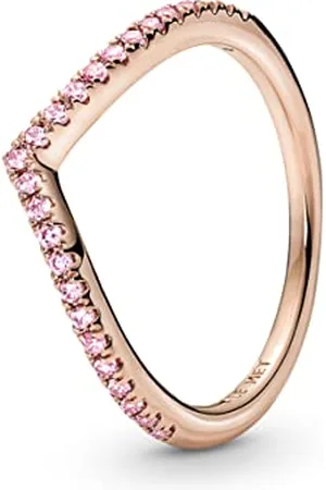 PANDORA Timeless Wishbone Funkelnder Rosafarbener Ring aus 14 Karat Rosévergoldeter Metalllegierung mit Cubic Zirkonia, Größe: 56, 186316C02-56