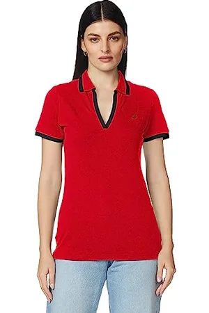 Nautica Damska klasyczna dopasowana dekolt w serek elastyczna bawełniana koszulka polo, Red, S