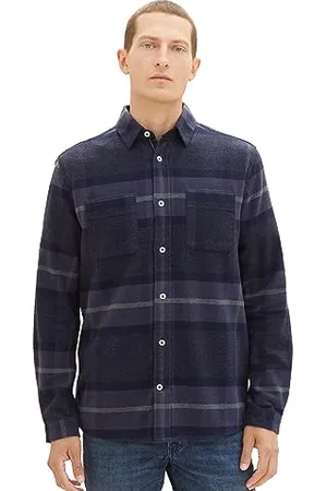 TOM TAILOR Męska koszula w kratę Comfort Fit z naszytymi kieszeniami na piersi, , L