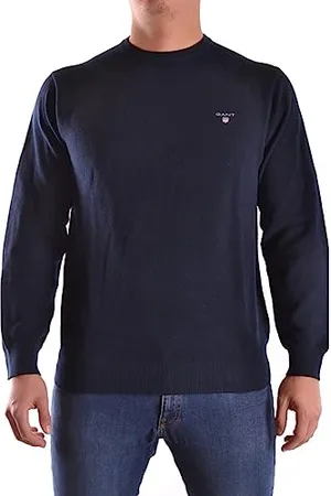 GANT Męski sweter Cotton Pique C-Neck Pulver, Evening Blue, Standard, , XL