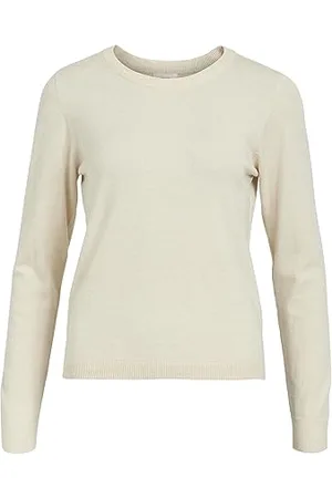 Object Damski sweter z dzianiny, okrągły dekolt, Sandshell/szczegóły: melanż, M