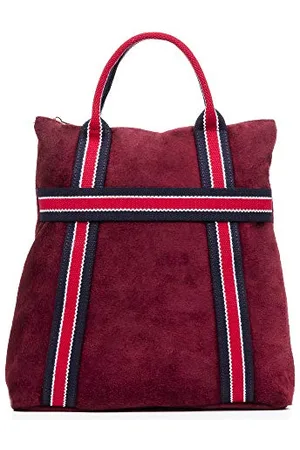 Firenze Artegiani . Venusta Torba plecak Kobieta.Prawdziwa skóra Zamsz Płótno Premium Nadruk 35x10x35 cm. Kolor: Bordowy, , Talla única, Casual