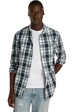 Tommy Hilfiger Męska koszula w kratkę TJM REG POPLIN DM0DM19655 L/S, niebieska (Dark Night Navy Big Check), L, , L