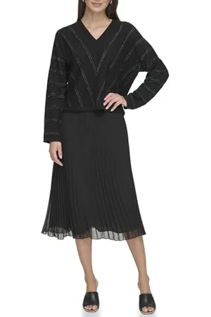 DKNY Damski sweter z długim rękawem i dekoltem w serek, , L