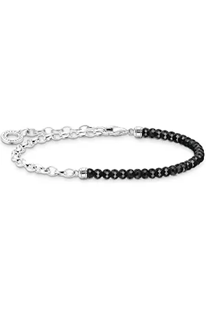 Thomas Sabo Damen Charm-Armband mit schwarzen Onyx-Beads Silber, 925 Sterlingsilber, Länge: 19 cm, A2100-130-11-L19