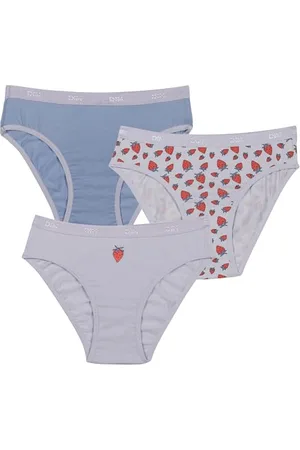 Dim Majtki Dziewczęce Pockets Miękka Bawełna Wygodne x3, Strawberries/Lilac/Fioletowy, 10 lat