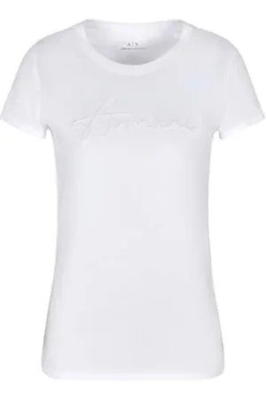 Armani Exchange Damska koszulka Slim Fit Textured Signature Logo Tee T-Shirt, , XL
