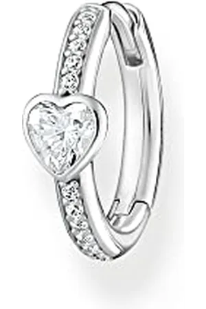 Thomas Sabo Damen Single-Creole Herz in der Farbe Silber aus 925 Sterlingsilber mit weißen Zirkonia, Größe: 15x5mm, CR692-051-14