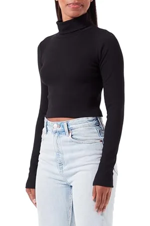 BESTSELLER Damska koszulka JXFAN STR LS Crop Rib Tee JRS NOOS Top, czarna, M, , M