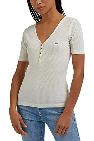 Lee Damski t-shirt SS Henley, ecru, rozmiar XL (DE), , XS