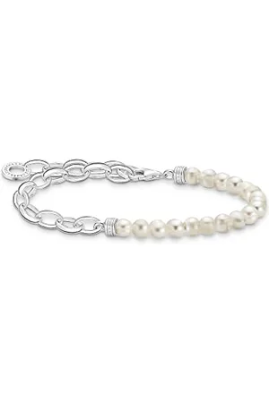 Thomas Sabo Damen Charm-Armband Carrier Silber mit Süßwasserperlen, 925 Sterlingsilber, Länge: 19 cm, A2098-082-14-L19