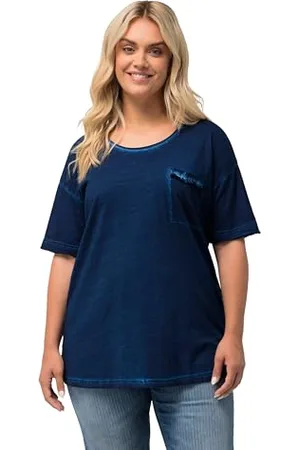 Ulla Popken Damska koszulka oversize, Cold Dye, zaokrąglony dekolt w serek, , 42-44