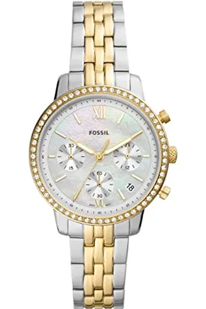 Fossil Damski zegarek Neutra, mechanizm chronografu, koperta 36 mm w kolorze srebrnym ze stali nierdzewnej z paskiem ze stali nierdzewnej, ES5216