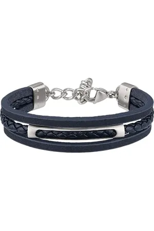 Breil Bransoletka B MIX dla mężczyzn ze skóry w kolorze niebieskim i elementami ze stali nierdzewnej, z zapięciem na karabińczyk, długość: 23 cm, TJ3087, Länge: 23 cm, Skóra Stal nierdzewna, Bez