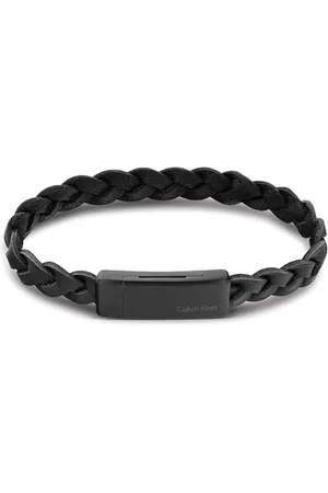 Calvin Klein Herren-Armband aus schwarzem Leder und Edelstahl hergestellt, aus der Wrapped & Braided Kollektion, Magnetverschluss, Länge: 19 cm, 35000129