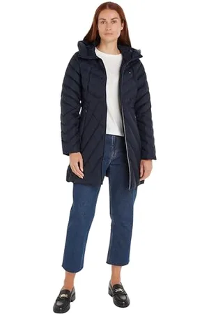 Tommy Hilfiger Damski płaszcz puchowy w jodełkę z kapturem, , XXS