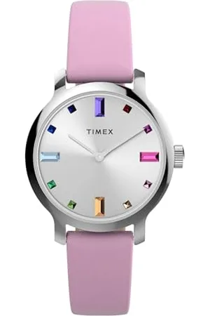 Timex Trend zegarek damski 31 mm – skórzany dwuczęściowy pasek szybkiego zakładania, srebrna tarcza, koperta w kolorze srebrnym, TW2W84800