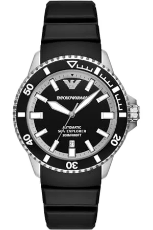 Emporio Armani AR60078 męski analogowy zegarek automatyczny z silikonowym paskiem, Czarny, pasek