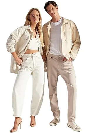 Trendyol White High Waist Barrel Jeans TWOSS23JE00295, białe, 38, , 38