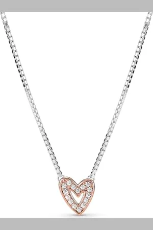 PANDORA Funkelndes Freihand-Herz Halskette aus Sterling-Silber und 14 Karat Rosévergoldeter Metalllegierung mit Cubic Zirkonia, Größe: 45, 380089C01-45