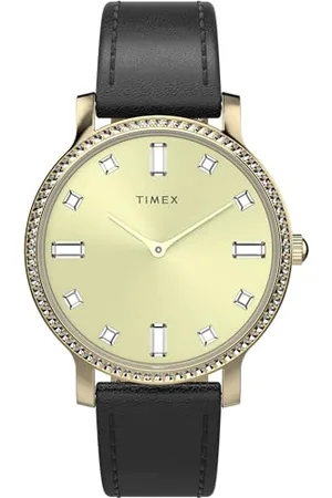 Timex Trend zegarek damski 34 mm – skórzany dwuczęściowy pasek do szybkiego zakładania, złota tarcza, koperta w kolorze złotym, TW2W84600