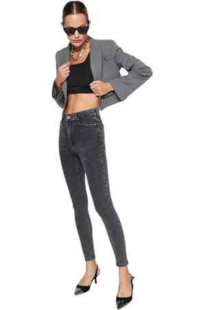 Trendyol Anthracite High Waist Skinny Jeans TWOAW24JE00066, antracyt, 36, , 36