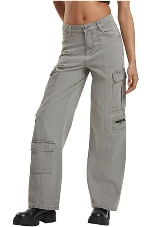 Urban classics Damskie spodnie jeansowe, luźne spodnie dżinsowe, szerokie spodnie jeansowe z kieszeniami cargo, luźny krój, , 29