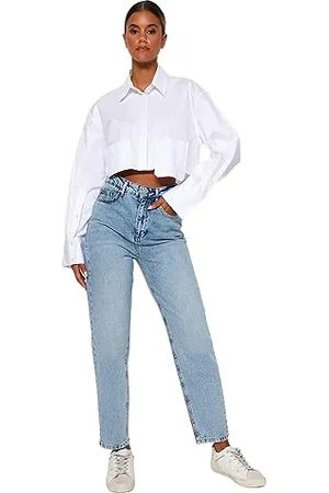 Trendyol Light Blue High Waist Mom Jeans TWOAW24JE00076, jasnoniebieskie, 40, , 40