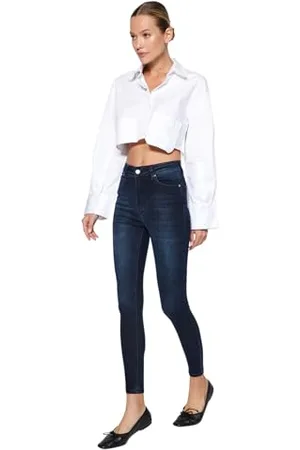 Trendyol Navy Blue High Waist Skinny Jeans TWOAW24JE00066, Navy Blue, 36, , 36