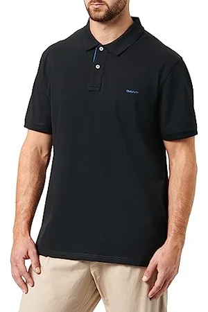 GANT Męskie 2062026-5-L REG Contrast Pique SS Rugger, czarne, L, Czarny, L