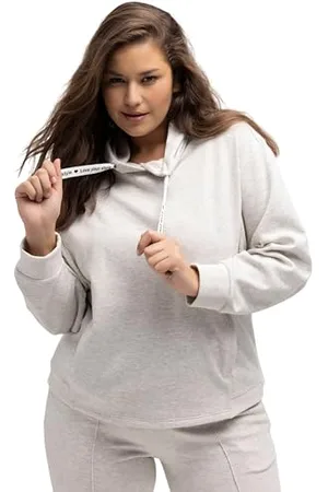 Ulla Popken Damski melanż, bluza oversize, jasnoszary melanż, normalny