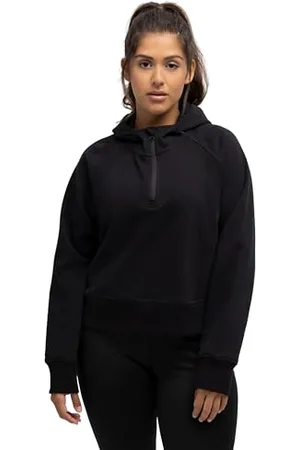 Ulla Popken Damska bluza z kapturem, Cropped, czarna, normalna