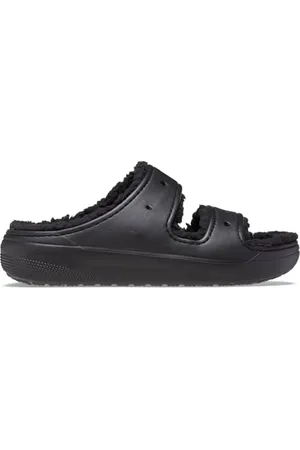 Crocs Unisex – klasyczne sandały na platformie Cozzzy | Fuzzy Pantofle Slide, Czarny/czarny, 7 Women/5 Men