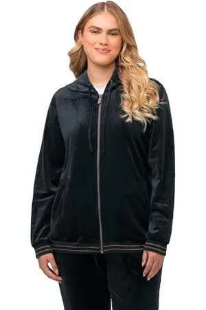 Ulla Popken Damska bluza z kapturem, duże rozmiary, duże rozmiary, plus size, aksamitna bluza z kapturem, błyszczące detale 811301, , 46-48