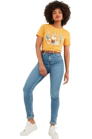 Joe Browns Moda damska Jesienny Lis Okrągły Dekolt Krótki Rękaw Grafika T-shirt Regularny Krój Żółty, UK 6, , 32