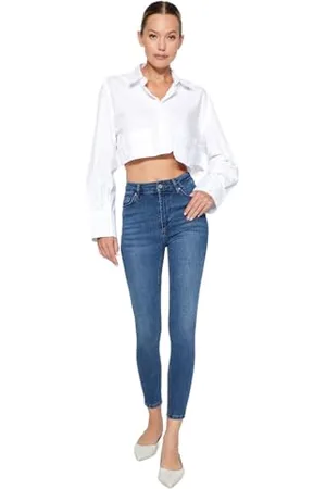 Trendyol Blue High Waist Skinny Jeans TWOAW24JE00066, niebieskie, 34, , 34