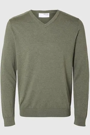 SELECTED Męski sweter z dzianiny, dekolt w serek, , XL