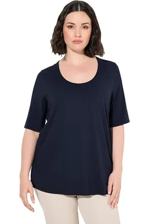 Ulla Popken Damski duży rozmiar, duże rozmiary, plus size, z przodu dwuwarstwowy, dekolt w serek, półrękaw niebieski 54+ 820860760-54+, , 54-56