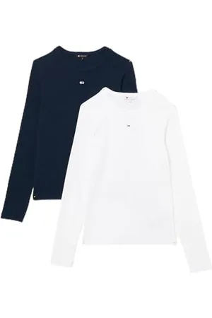Tommy Hilfiger Damska koszulka TJW 2-pak Slim Essential Rib LS DW0DW17716 L/S T-shirt, wielokolorowy (biały/ciemny granatowy noc), L, Multi (biały/ciemny granatowy (Dark Night Navy), L