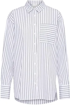 Kaffe Koszula damska Oversized Striped Długie Rękawy Button Up Rozprzestrzeniający Kołnierz, , 42