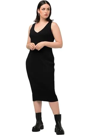 Ulla Popken Sukienka z dzianiny damska, czarna, 58/60, , 58-60