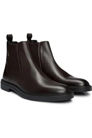 HUGO BOSS Męskie buty Calev Cheb Chelsea ze skóry z akcentem w paski, rozmiar, , 39 EU